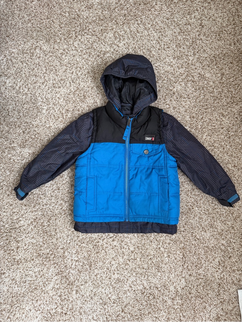 Weatherproof Kids Blue & Dark Gray Hooded Puffer Jacket and Vest Combo